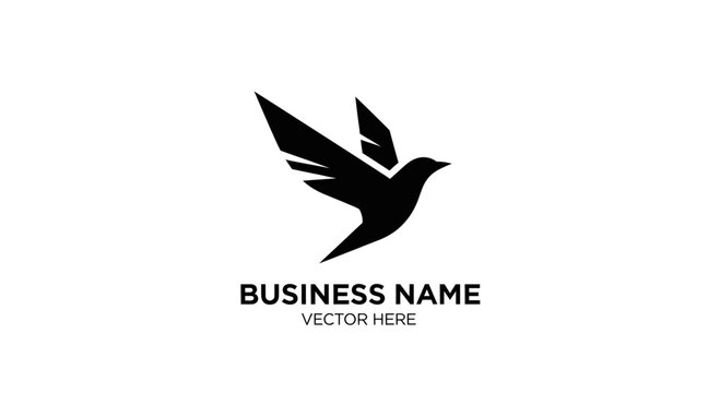Minimalist black bird symbol logo design template with template featuring stylized flight text placeholders silhouette flight vector logo with illustration