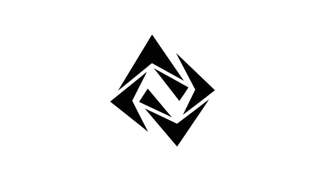 Black abstract geometric logo design with sharp triangular shapes on white background with displays minimalist black illustration composition