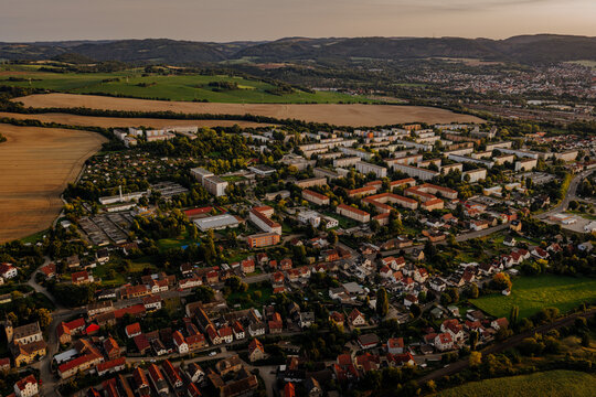 Aerial view of residential neighborhoods and apartment buildings in Gorndorf