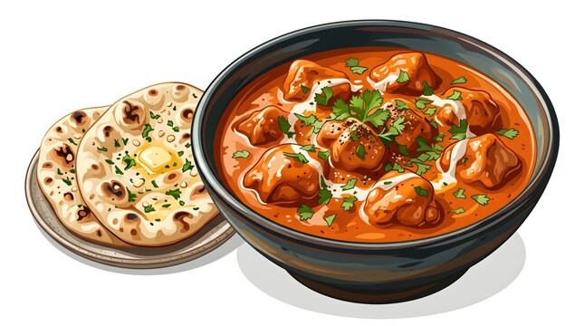 Delicious Indian Butter Chicken Curry Served with Naan Bread for Authentic Culinary Experience