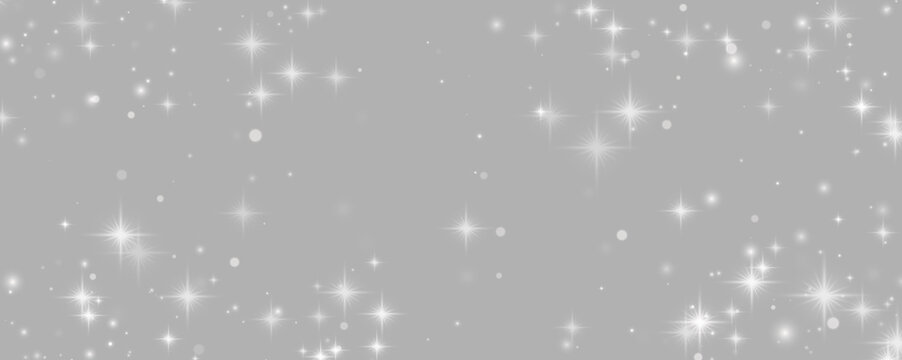 Silver particles drift across a deep blue background. A PNG overlay creates a celestial mood. Soft stars add elegant sparkle.