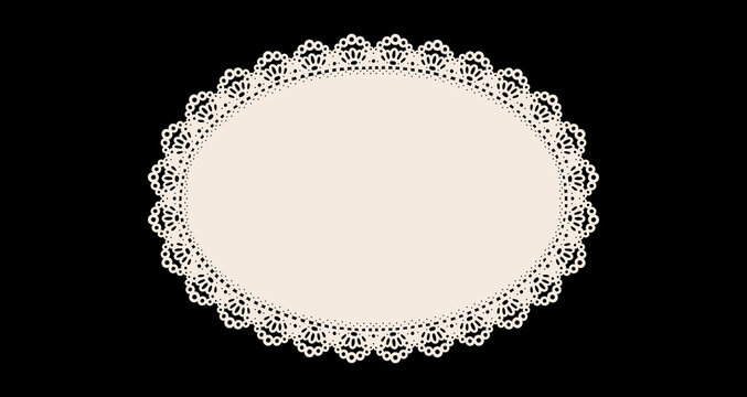 Classic beige oval lace doily template with delicate openwork borders and a blank center space, perfectly suited for aesthetic cottagecore scrapbooking, boutique tags and elegant wedding invitations.