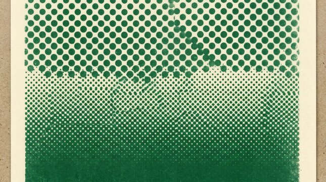 Vintage green halftone pattern on aged paper, retro comic book dot texture, distressed screen print background for graphic design