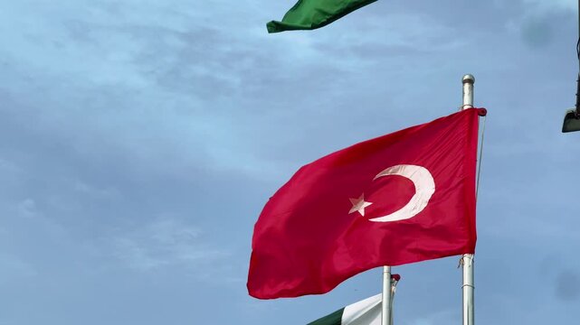 Turkey Flag in Pakistan with Peace, Security and Stability Banner, International Partnership