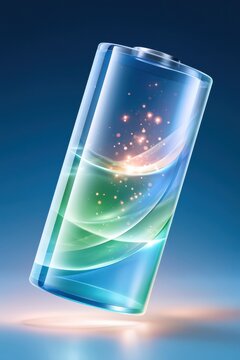 Glowing translucent battery filling with luminous energy