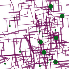 Obraz premium Abstract digital connectivity pattern with dark purple intersecting lines and vibrant green circular connection node points