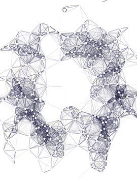 Abstract digital network structure with connected white dots representing complex global data communication and technology