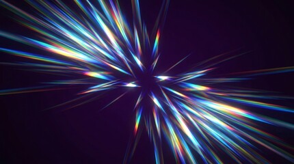 Fototapeta premium Prism light refraction background, rainbow crystal lens flare, abstract spectral light rays on dark background