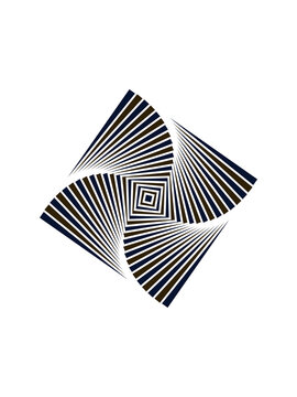 Abstract geometric pattern featuring a hypnotizing rotating square illusion with sharp monochrome lines and shapes