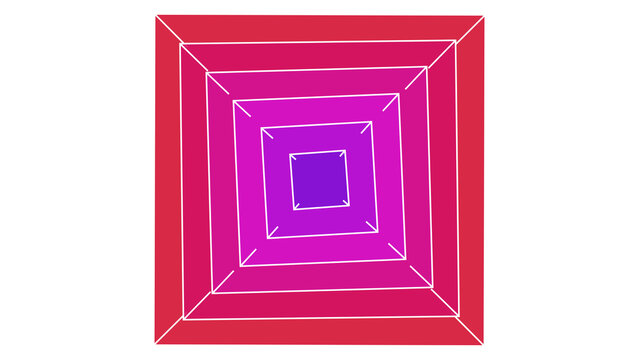 Abstract geometric square pattern with nested concentric shapes in vibrant shades of pink and purple colors