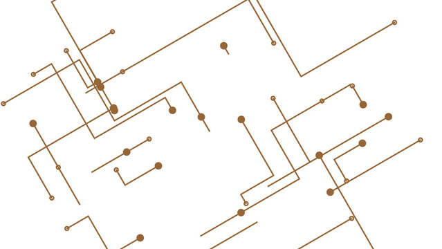Abstract technical pattern with brown geometric lines and circular nodes representing connectivity and data flow concepts