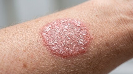Fototapeta premium Close-Up of Silvery Scale and Erythematous Plaque in Plaque Psoriasis