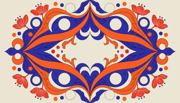 Abstract Floral Symmetry Pattern - Vintage Retro Inspired Design