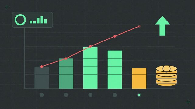Abstract animated quarterly earnings presented in charts drawn as green and teal lines and shapes on a deep dark background. Seamless looping 4K motion graphics video with free space for text, ideal f