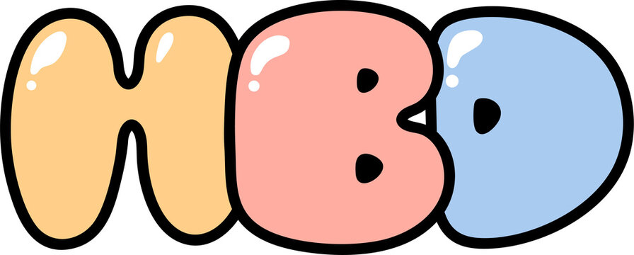 Cute chubby HBD text lettering for birthday greeting card, flat vector