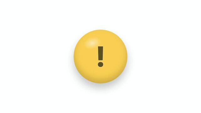 A rounded yellow bubble exclamation mark scales up from zero with an overshoot bounce then holds a subtle idle bounce on a solid white background