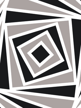 Striking graphic illustration of recursive square frames forming an intense hypnotic vortex against flat space