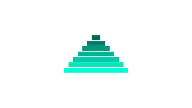 Symmetrical turquoise gradient stepped pyramid shape for modern business charts and infographic design element presentation