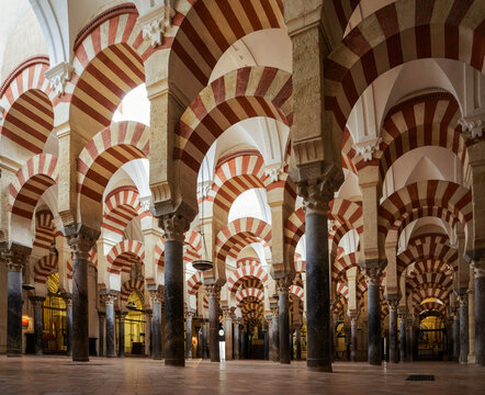 Iconic double arches inside the Mosque-Cathedral of Cordoba, Spain
