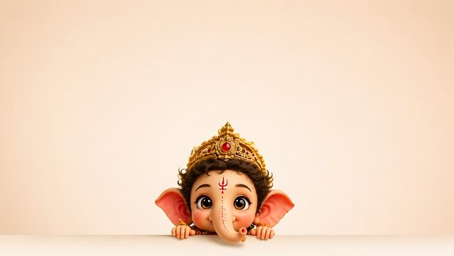 Cute Baby Ganesha Peeking Over Surface for Ganesh Chaturthi and Ganesh Utsav