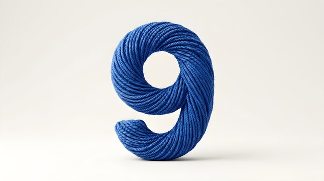 A number nine created from twisted blue rope on a clean white background.