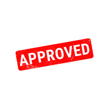 Red approved rubber stamp icon, weathered grunge texture seal, official validation mark for business documents and quality control