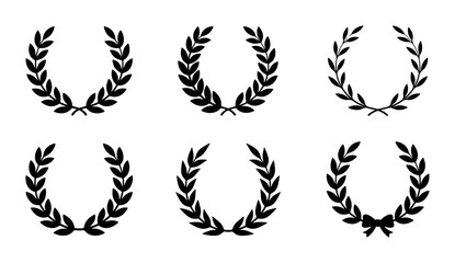 Obraz premium Laurel Wreath Vector Icons Set, Vintage Award Emblems, Decorative Victory Branches, Classic Achievement Symbols, Black and White Design Elements