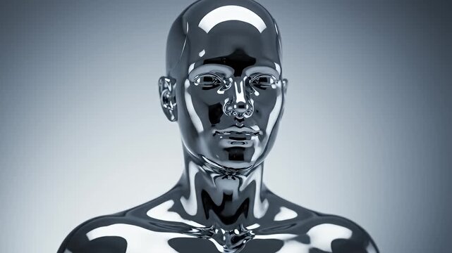 Metallic humanoid bust with reflective chrome finish.