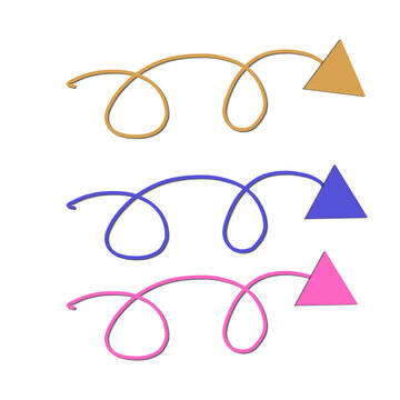 Colorful hand drawn spiral arrow set with triangle pointer illustration