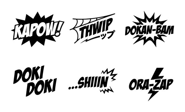 Comic Book Sound Effects Vector Pack: Kapow, Thwip, Doki Doki, Shiiin, Ora Zap, Dokan Bam - Onomatopoeia Graphics for Action Scenes