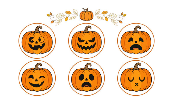 halloween jack o lantern pumpkin emotions set vector