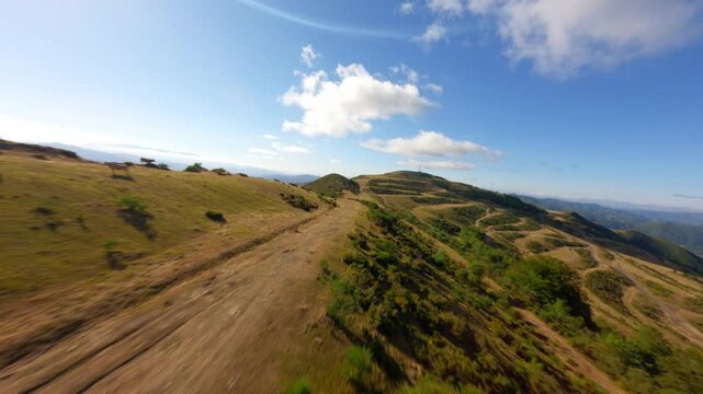 FPV drone footage Asturias region of Coto Bello Aller with beautifull natural landscapes on an old open air mining area.