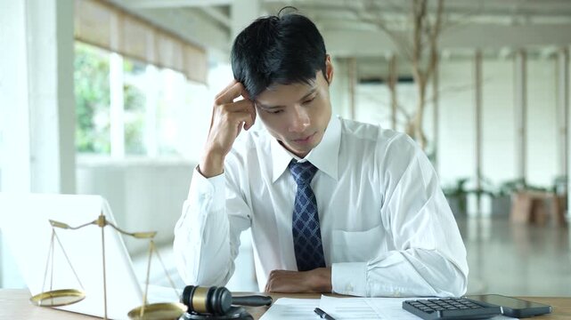Lawyers reviewing and signing a legal contract at a desk with a gavel and scales of justice, representing legal consultation, agreement process, and professional law services.