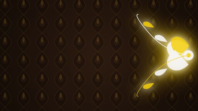 Elegant Thai Kanok pattern with glowing golden floral design on a dark brown background.
