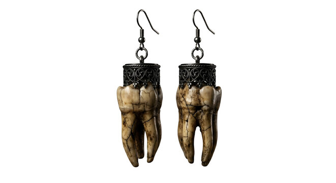 Gothic human tooth earrings on transparent background
