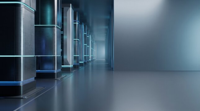 Modern Data Center Server Room with Advanced Network Infrastructure and Cloud Technology