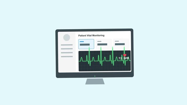 Flat vector illustration of patient vital monitoring dashboard on computer screen.