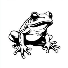 Obraz premium Black and White Icon Illustration of a Cute Cartoon Frog Seated Isolated on a Clean White Background