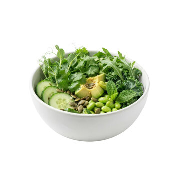 Green salad bowl isolated on transparent background