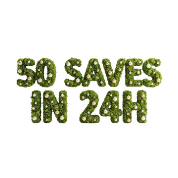 50 Saves in 24H text made of moss on transparent background