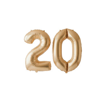 Gold number 20 balloons isolated on transparent background