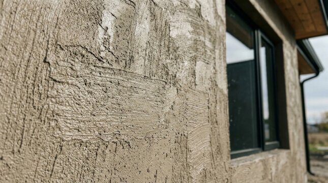 Textured Stucco Wall Surface Next to Modern House Window.
