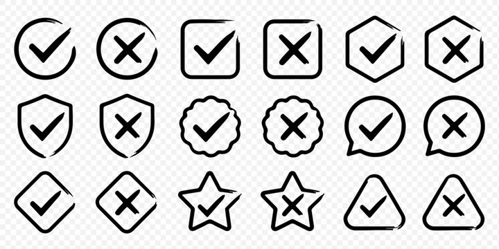 checkmark and X mark icon. check and uncheck icon vector. validation icon vector. for apps and websites.
