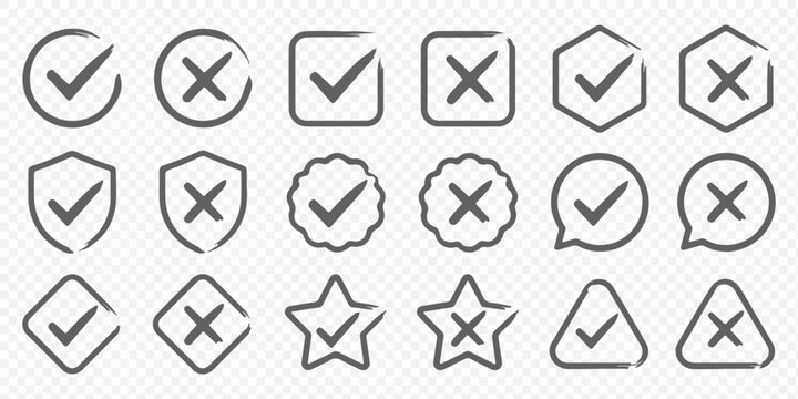 checkmark and X mark icon. check and uncheck icon vector. validation icon vector. for apps and websites.
