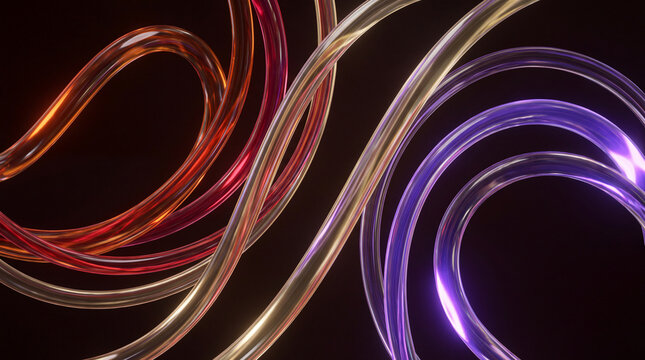 Interwoven 3D glass strands glowing in warm hues