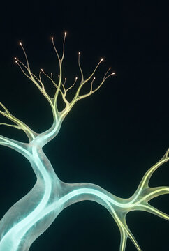 Vertical 3D branch structure glowing toward its tips