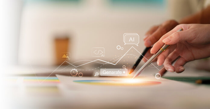 Team using AI tool for content generation and data analysis