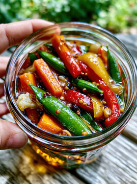 Artisan Italian Giardiniera Pickled Vegetables in Glass Jar &ndash; AI Generative