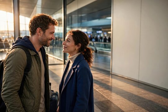 Young Couple Discussing Plans in Modern Atrium