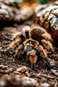 Mexican Red Knee Tarantula on Forest Floor AI Generative
